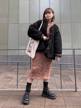 「服とコスメでなりたい自分に」｜「アイテム（ブルゾン）」を使った、wenさん（レディース・155cm）の冬コーディネート