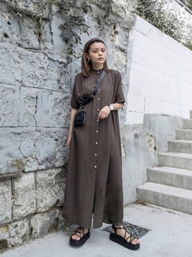 「COOLなこのコが仲間入り」｜「アイテム（シャツワンピース）」を使った、wenさん（レディース・155cm）の夏コーディネート