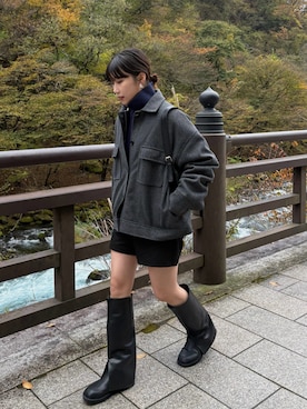 「グレーコーデ」｜「アイテム（ブルゾン）」を使った、𝗬𝘂𝗻𝗮さん（レディース・158cm）の秋コーディネート