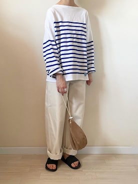 「Hender Scheme（エンダースキーマ）のHender Scheme kinchaku (nc-rc-kin)（ハンドバッグ）」を使った、ゆうさん（レディース・157cm）の夏コーディネート
