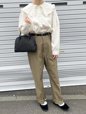 「襟付きトップス」｜「アイテム（その他シューズ）」を使った、ゆうさん（レディース・157cm）の秋コーディネート