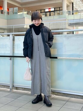 「寒い」｜「アイテム（ブルゾン）」を使った、かみやまさん（レディース・160cm）の冬コーディネート