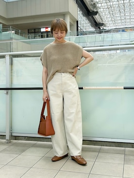 「URBAN RESEARCH DOORS（アーバンリサーチドアーズ）のリネンライクニットプルオーバー（ニット/セーター）」を使った、かみやまさん（レディース・160cm）の夏コーディネート