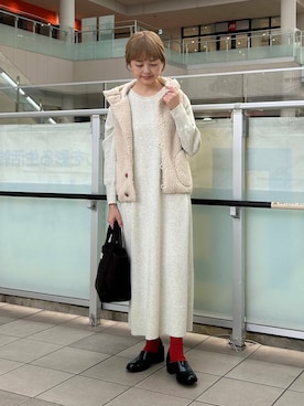「GYMPHLEX（ジムフレックス）のGYMPHLEX　BOA HOODED VEST（その他アウター）」を使った、かみやまさん（レディース・160cm）の秋コーディネート