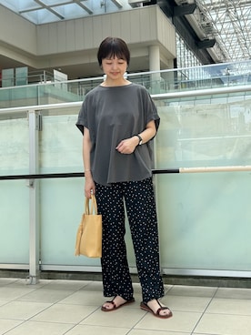 「URBAN RESEARCH DOORS（アーバンリサーチドアーズ）の『接触冷感/吸水速乾』ドットドライタッチリラックスパンツ｜イージー/ウエストゴム/機能性（その他パンツ、ブルー系）」を使った、かみやまさん（レディース・160cm）の夏コーディネート