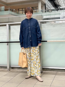 「フラワープリント」｜「アイテム（パンプス）」を使った、かみやまさん（レディース・160cm）の春コーディネート
