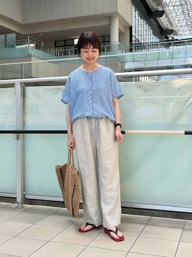 「URBAN RESEARCH DOORS（アーバンリサーチドアーズ）のリネンフレンチスリーブドロストブラウス（シャツ/ブラウス、その他）」を使った、かみやまさん（レディース・160cm）の夏コーディネート