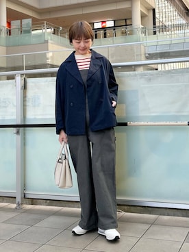 「春のジャケットスタイル」｜「アイテム（オールインワン・サロペット）」を使った、かみやまさん（レディース・160cm）の冬コーディネート