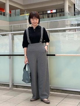 「アイテム（サロペット/オーバーオール、グレー系）」を使った、かみやまさん（レディース・160cm）の夏コーディネート