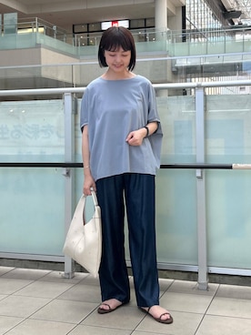 「URBAN RESEARCH DOORS（アーバンリサーチドアーズ）のコクーンシルエットプルオーバー（Tシャツ/カットソー）」を使った、かみやまさん（レディース・160cm）の夏コーディネート