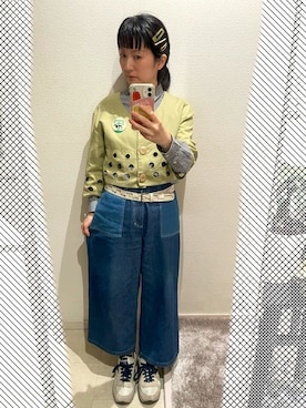 「bulle de savon（ビュルデサボン）のアイテム（デニムパンツ、ブルー系）」を使った、おっくん🍅さん（レディース・146cm）の春コーディネート