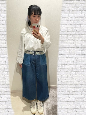 「KINJIのアイテム（Tシャツ/カットソー、ホワイト系）」を使った、おっくん🍅さん（レディース・146cm）の春コーディネート