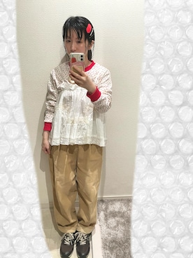 「スタジオクリップのアイテム（その他パンツ、ベージュ系）」を使った、おっくん🍅さん（レディース・146cm）の春コーディネート