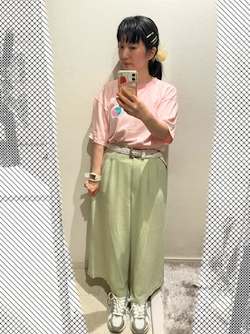「KINJIのアイテム（その他パンツ、グリーン系）」を使った、おっくん🍅さん（レディース・146cm）の夏コーディネート