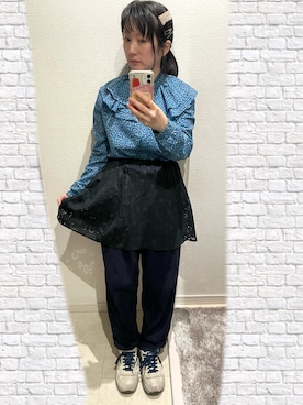 「しまむら（シマムラ）のアイテム（その他パンツ、ブルー系）」を使った、おっくん🍅さん（レディース・146cm）の春コーディネート