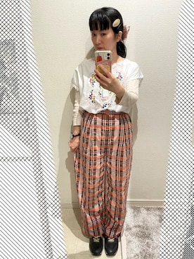 「KBF（ケイビーエフ）のアイテム（その他パンツ、オレンジ系）」を使った、おっくん🍅さん（レディース・146cm）の夏コーディネート