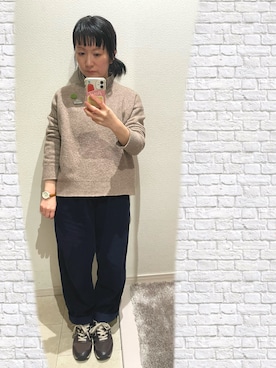 「UNIQLO（ユニクロ）のアイテム（ニット/セーター、ベージュ系）」を使った、おっくん🍅さん（レディース・146cm）の春コーディネート