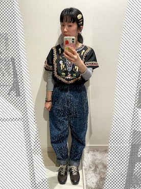 「l'atelier du savon（アトリエドサボン）のアイテム（デニムパンツ、ブルー系）」を使った、おっくん🍅さん（レディース・146cm）の春コーディネート