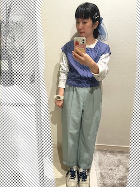 「KINJIのアイテム（Tシャツ/カットソー、ブルー系）」を使った、おっくん🍅さん（レディース・146cm）の夏コーディネート