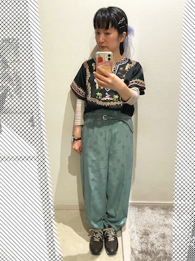 「KINJIのアイテム（その他パンツ、グリーン系）」を使った、おっくん🍅さん（レディース・146cm）の夏コーディネート