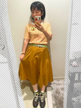 「BEAMS BOY（ビームスボーイ）のアイテム（Tシャツ/カットソー、オレンジ系）」を使った、おっくん🍅さん（レディース・146cm）の夏コーディネート