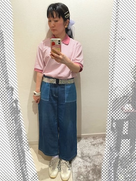 「bulle de savon（ビュルデサボン）のアイテム（デニムパンツ、ブルー系）」を使った、おっくん🍅さん（レディース・146cm）の夏コーディネート