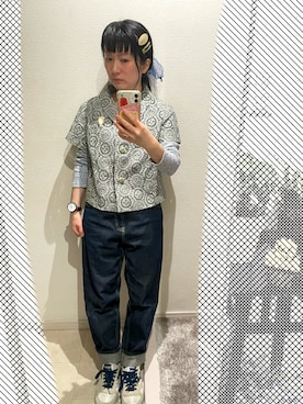 「chambre de charme（シャンブルドゥシャーム）のアイテム（デニムパンツ、ブルー系）」を使った、おっくん🍅さん（レディース・146cm）の春コーディネート