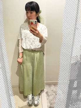 「KINJIのアイテム（その他パンツ、グリーン系）」を使った、おっくん🍅さん（レディース・146cm）の夏コーディネート