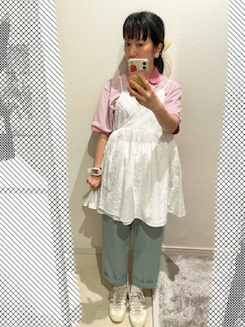 「FREAK'S STORE（フリークスストア）のアイテム（ワンピース、ホワイト系）」を使った、おっくん🍅さん（レディース・146cm）の夏コーディネート