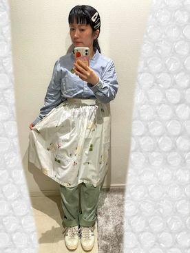 「bulle de savon（ビュルデサボン）のアイテム（スカート、ホワイト系）」を使った、おっくん🍅さん（レディース・146cm）の春コーディネート
