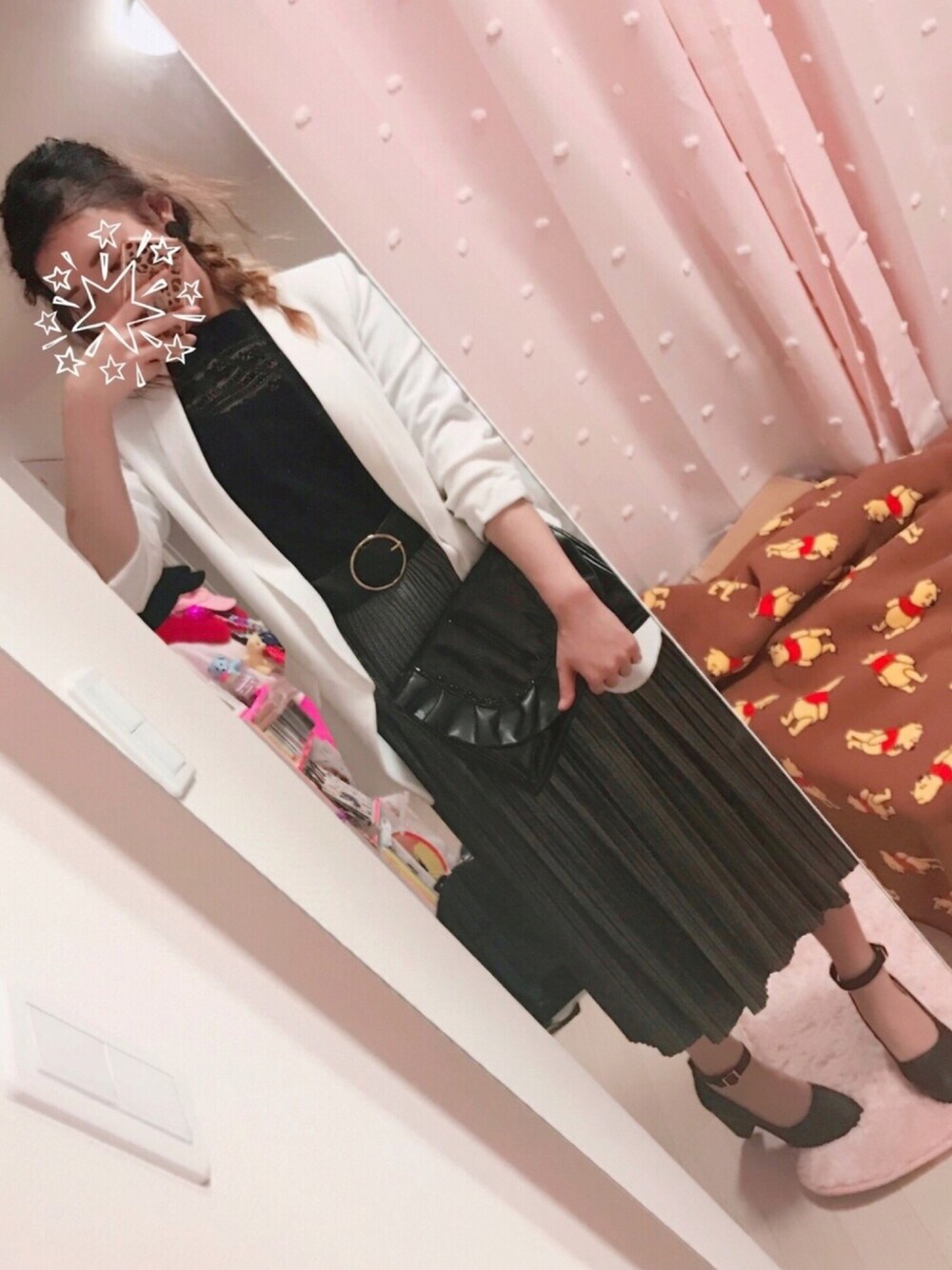 「WEGO、ジャケット、ZARA、プリーツスカート、メタリック、PAGEBOY、ローリーズファーム(LOWRYS FARM)、綺麗め」｜「WEGOの∴WEGO/LARMEコラボエナメルバッグ（ショルダーバッグ、ブラック系）」を使った、keiko*ﾟさん（レディース・162cm）の春コーディネートの1枚目の写真