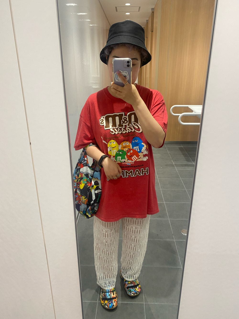 「楽チンコーデ、オトナカワイイ、夏、夏コーデ、低身長女子、柄×柄、サンダルコーデ、ビッグシルエット、ブルベコーデ、古着MIX、keen、お洒落さんとつながりたい、原色、低身長、エコバッグ」｜「KEENのYOGUI ARTS / ヨギ　アーツ（サンダル、その他）」を使った、p0k0_13さん（レディース・154cm）の夏コーディネートの1枚目の写真
