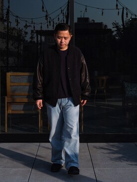 「COMOLI（コモリ）のアイテム（スタジャン）」を使った、SyueChenさん（メンズ・167cm）の冬コーディネート