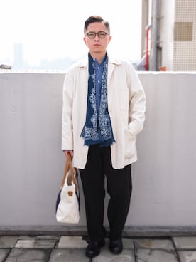 「Hender Scheme（エンダースキーマ）のアイテム（ブーツ）」を使った、SyueChenさん（メンズ・167cm）の春コーディネート