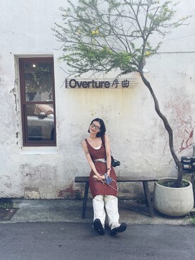 「アイテム（シャツワンピース、レッド系）」を使った、jkaiccさん（レディース・166cm）の夏コーディネート