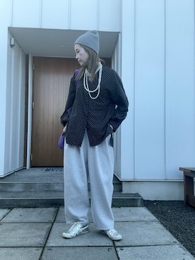 「アイテム（スウェットパンツ）」を使った、minakoさん（レディース・160cm）の秋コーディネート