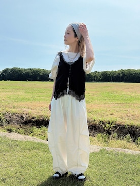 「JEANASIS（ジーナシス）のROCKフォトクラック BIG TEE/586510（Tシャツ/カットソー、ホワイト系）」を使った、minakoさん（レディース・160cm）の夏コーディネート
