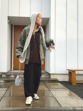 「アイテム（ポロシャツ）」を使った、minakoさん（レディース・160cm）の秋コーディネート