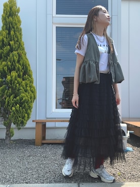 「NIKE（ナイキ）のNIKE W V2K RUN / ナイキ ウィメンズ V2K ラン 【SP】（スニーカー）」を使った、minakoさん（レディース・160cm）の夏コーディネート