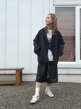 「アイテム（テーラードジャケット、ブルー系）」を使った、minakoさん（レディース・160cm）の秋コーディネート