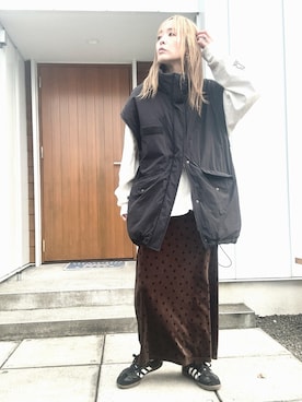 「アイテム（ナイロンジャケット）」を使った、minakoさん（レディース・160cm）の冬コーディネート