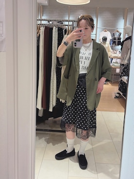 「JEANASIS（ジーナシス）のチャームヴィンテージチェーンネックレス/638258（ネックレス、シルバー系）」を使った、minakoさん（レディース・160cm）の夏コーディネート