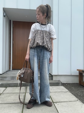 「アイテム（ボストンバッグ）」を使った、minakoさん（レディース・160cm）の秋コーディネート