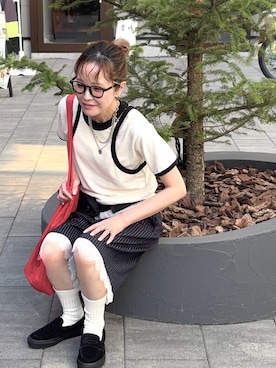 「Kastane（カスタネ）のSETUPレースハーフパンツ（その他パンツ、ブルー系）」を使った、minakoさん（レディース・160cm）の夏コーディネート