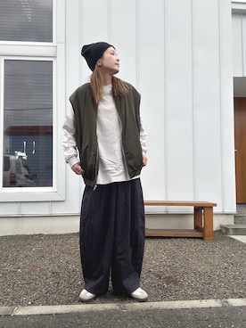 「アイテム（ニットキャップ/ビーニー）」を使った、minakoさん（レディース・160cm）の秋コーディネート