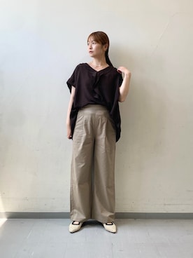 「URBAN RESEARCH DOORS（アーバンリサーチドアーズ）の『接触冷感/イージーケア』フロントフリルブラウス（シャツ/ブラウス、ブラウン系）」を使った、nagomiさん（レディース・155cm）の夏コーディネート