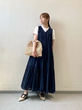 「URBAN RESEARCH DOORS（アーバンリサーチドアーズ）の『UR TECH』汗染み防止ベーシックTシャツ（Tシャツ/カットソー、ホワイト系）」を使った、nagomiさん（レディース・155cm）の夏コーディネート