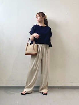 「RODE SKO（ロデスコ）の『雑材』メッシュ2WAYバッグ（ショルダーバッグ、イエロー系）」を使った、nagomiさん（レディース・155cm）の夏コーディネート