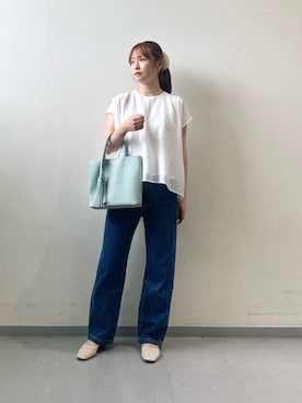「URBAN RESEARCH DOORS（アーバンリサーチドアーズ）のレイヤードフレンチブラウス（シャツ/ブラウス、ホワイト系）」を使った、nagomiさん（レディース・155cm）の夏コーディネート