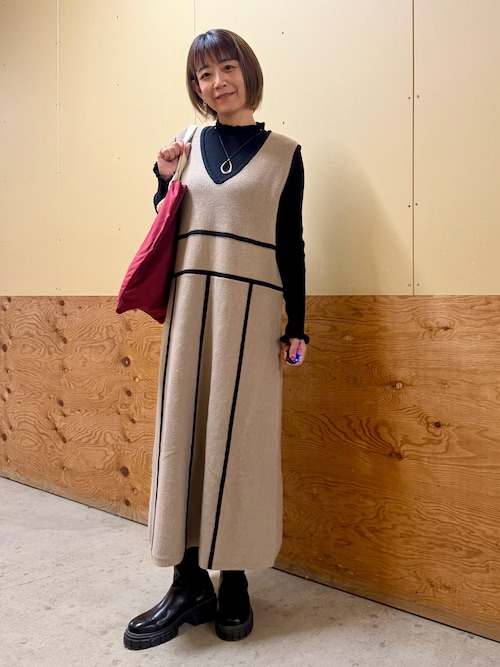 セール】パイピングニットジャンパースカート（ワンピース）｜ITEMS